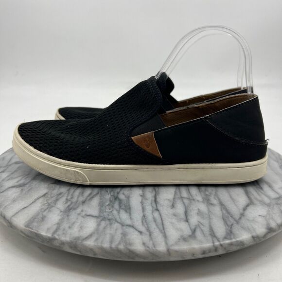 Olukai Womens 9 Shoes Black Pehuea Slip On Sneakers Breathable Mesh Loafer - Picture 4 of 14